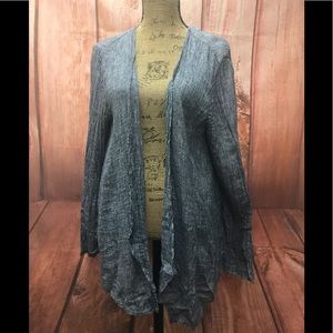 J Jill linen blue/white open cardigan jacket